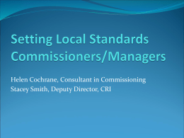 Setting Local Standards Workshop Commissioners/Managers
