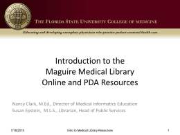 Introduction to the McGuire Medical Library Online and PDA