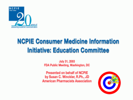 NCPIE Consumer Medicine Information (CMI) Initiative