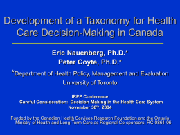 Development of a Taxonomy for Health Care Decision Making in