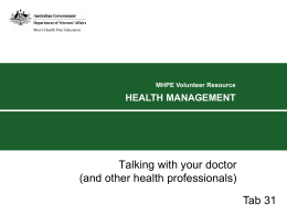 MHPE Volunteer Resource – Tab 31 Health management: Talking