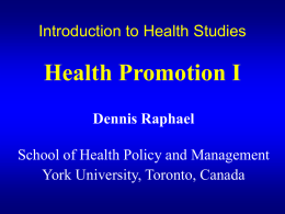 Introduction to Health Studies Health Promotion I