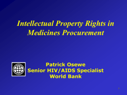 Intellectual Property Rights in Medicines Procurement Patrick