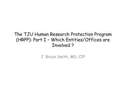 The TJU Human Research Protection Program (HRPP): Part I