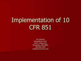Implementation of 10 CFR 851