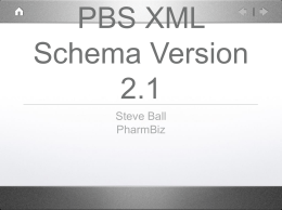 PBS XML Schema Version 2.1 Steve Ball PharmBiz History Version 1.1