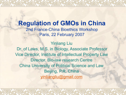 Regulation of GMOs in China