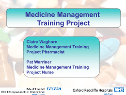 Medicine Management Training Project Claire Waghorn Medicine