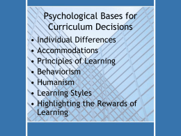 Psychological Bases for Curriculum Decisions