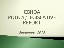CBHDA Policy/Legislative Report (September 2015)