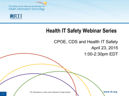 Slides - Health IT Safety Center Roadmap