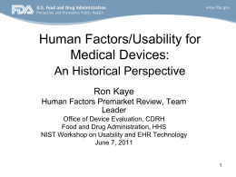 Human Factors / Usability for Medical Devices at FDA