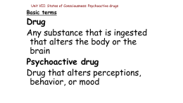 Unit VII: States of Consciousness: Psychoactive drugs