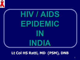 HIV / AIDS EPIDEMIC IN INDIA Lt Col HS Ratti, MD (PSM), DNB
