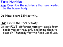 TOPIC: Nutrition AIM: What nutrients are needed by the human body?