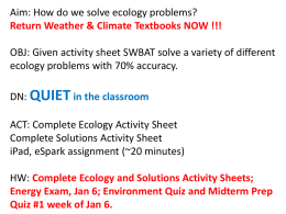 Ecology and Solutions Activity Sheet