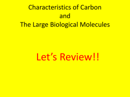 Carbon Chapter 5: The Large Biological Molecules