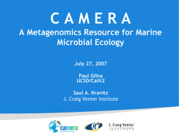 CAMERA -- A Metagenomics Resource for Marine - C-MORE