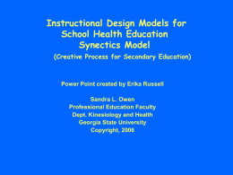 Instructional Design Models for School Health Education Synectics