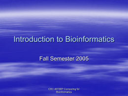 Lecture1. Introduction to Bioinformatics