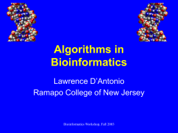 Bioinformatics Workshop - Ramapo College of New Jersey