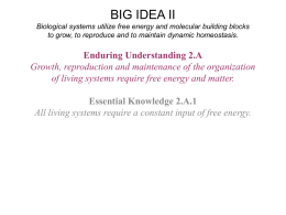 BIG IDEA II Biological systems utilize free energy and molecular