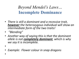 Beyond Mendel’s Laws… Incomplete Dominance
