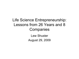 Life Science Entrepreneurship: Lessons from 26 Years and
