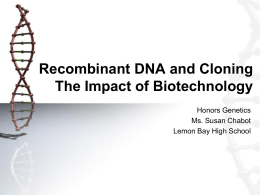 Recombinant DNA and Cloning The Impact of Biotechnology