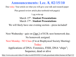 Lecture 8 (2/15/10) "DNA Forensics, Cancer, and Sequencing"