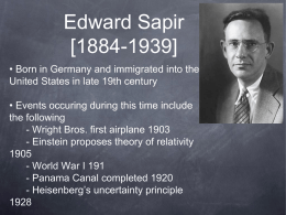 Edward Sapir [1884-1939] - Frostburg State University