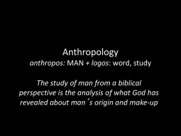 Anthropology anthropos: MAN + logos: word, study