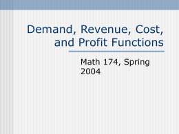 Deman, Revenue, Cost, and Profit Functions