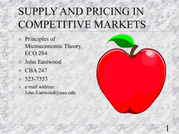 SUPPLY AND PRICING IN COMPETITIVE MARKETS