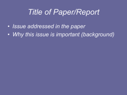 Title of Paper/Report