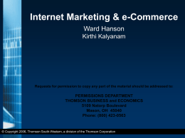 Internet Marketing and Ecommerce By Ward Hanson and xxxxxxx