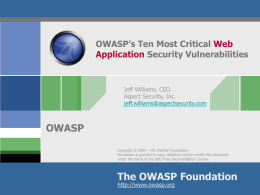 OWASP`s Ten Most Critical Web Application Security Vulnerabilities