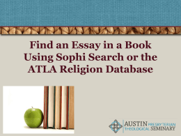 Finding Essays in Books using the ATLA Religion Database