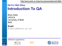QA For Web Sites: Talk 4: Intro To QA