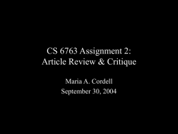 CS 6763 Assignment 2: Article Review & Critique