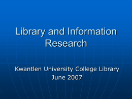 Library and Information Research True or False