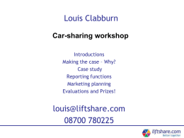 Thursday 2nd: Workshop C 11am: Car Sharing