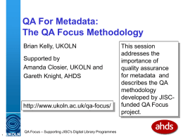 QA For Metadata: The QA Focus Methodology