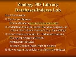 Zoology 305 Library Databases/Indexes Lab