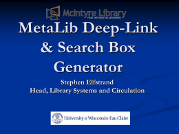 Metalib Deep Link Generator - Systems Pages, McIntyre Library, UW