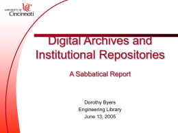 Digital Archives and Institutional Repositories: a Sabbatical Review