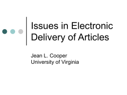 Issues in Electronic Delivery of Articles