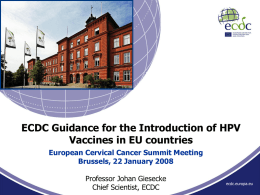 ECDC Guidance for the Introduction of HPV Vaccines in