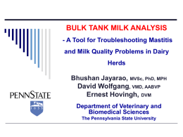 BULK TANK MILK ANALYSIS Diagnostic Tools and Applications to