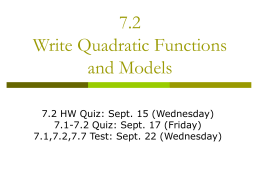 7.2 Write Quadratic Functions and Models